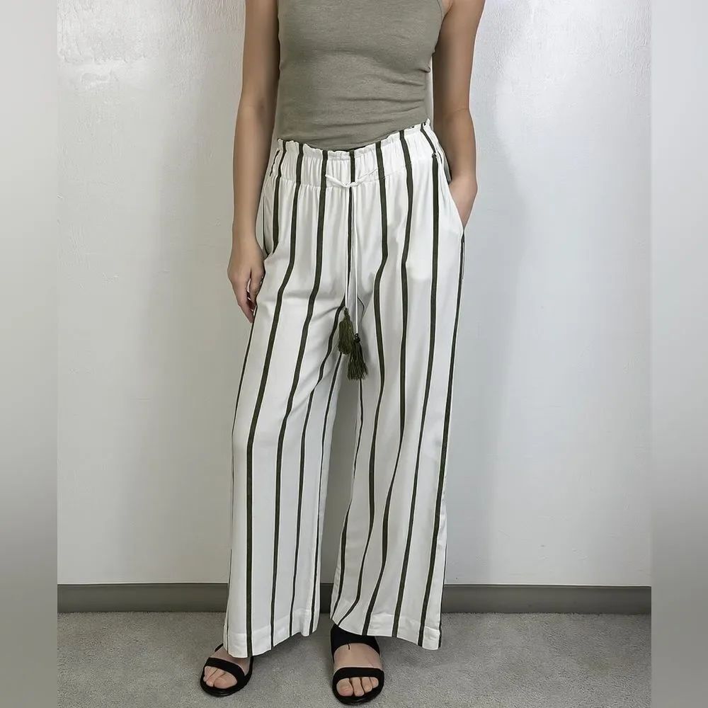 Red Carter Cotton Blend White And Green Striped Wide Leg Pants Size M